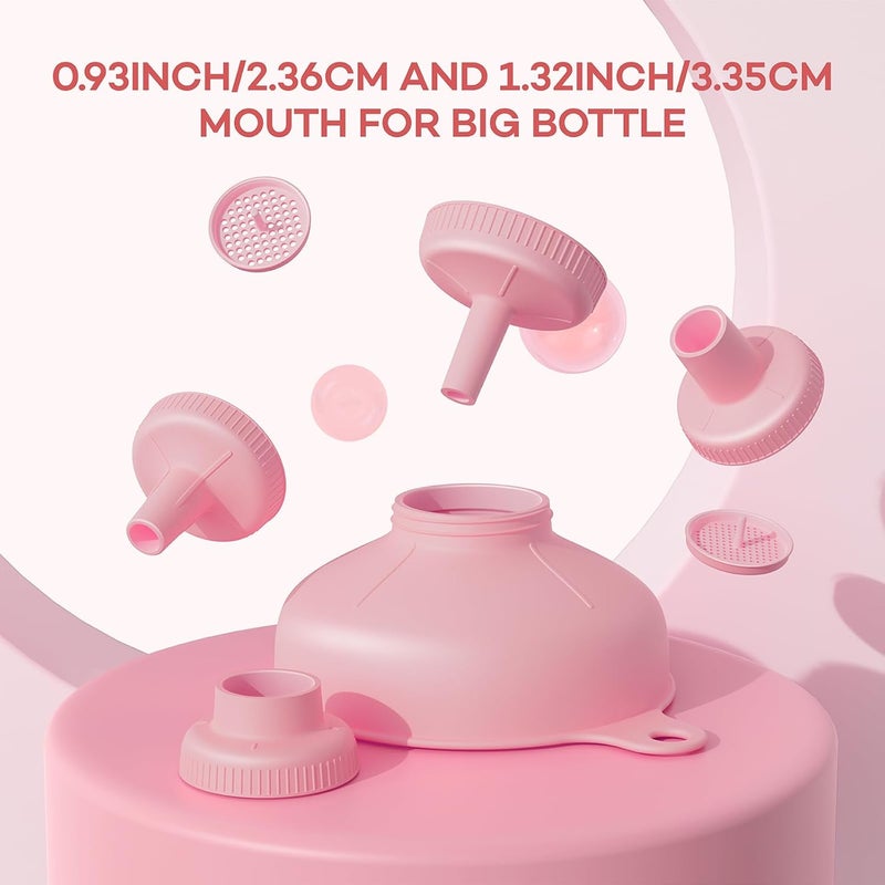 Pisol Wide Mouth Versatile Funnel, Canning Funnels for Kitchen Use, Food Grade Plastic Cooking Funnel Set with 4 Size Spouts and 2 Strainers for Filling Different Bottles and Bags, Pink - Image 2